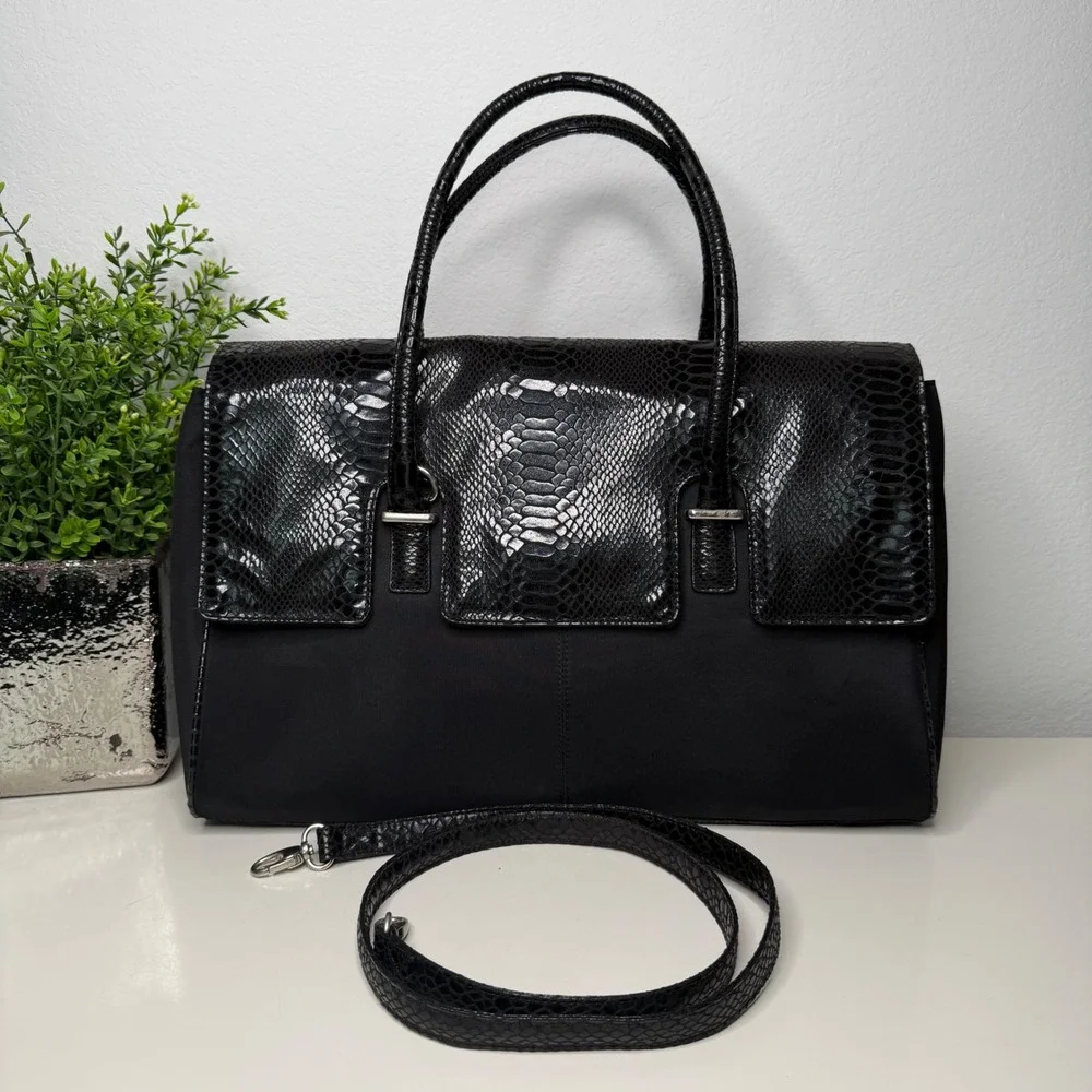 Women in Business London Tote Laptop Bag Black Snakeskin Embossed Canvas